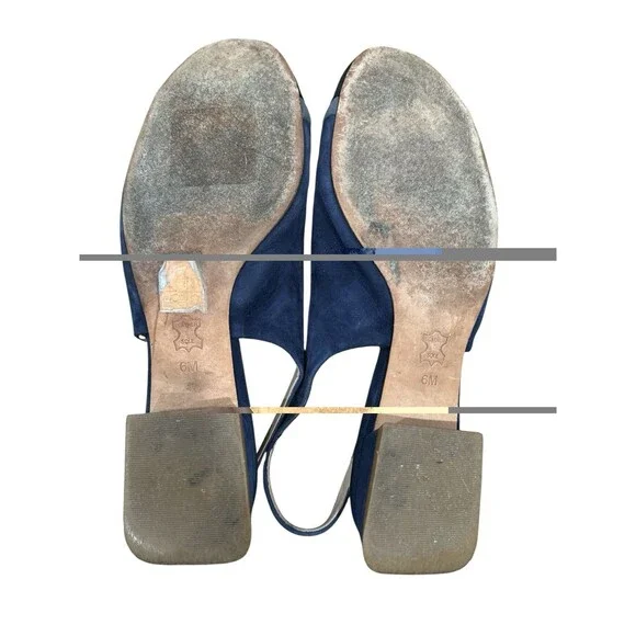 Tory Burch Alastair Slingback Heels Navy Suede Classic Logo Medallion 6M - Picture 6 of 6